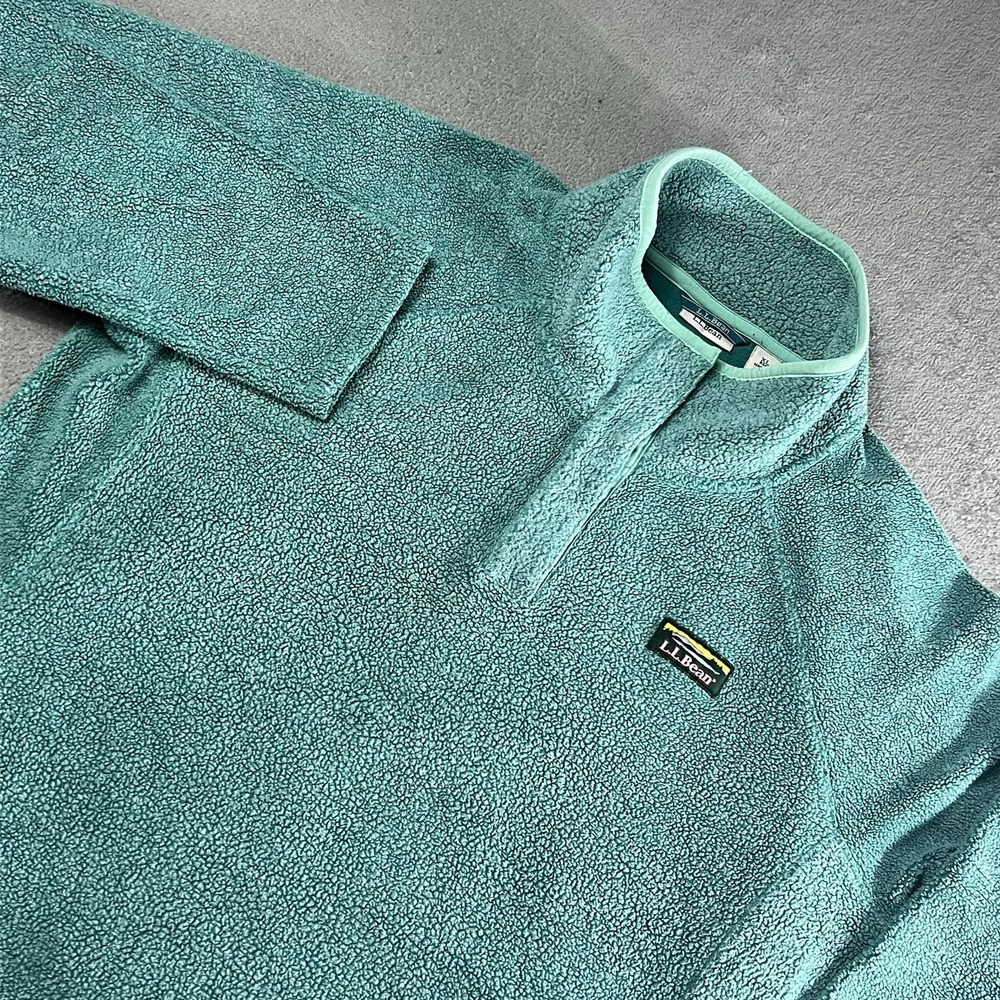 LL Bean Women's Green Fleece Snap Neck Pullover Sweatshirt XLarge 518489